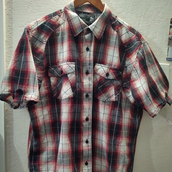 Men Elixir Button Down Red Black White Plaid Short Sleeve Shirt Size XL - Picture 1 of 4